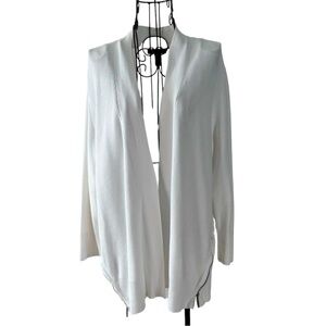 H by Halston White 3/4 Sleeve Open Front Cardigan W/Zipper Detail Size Large